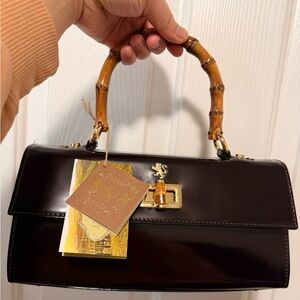 Pratesi Patent Leather Handbag with Bamboo Handle